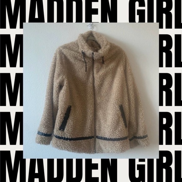 Madden Girl Tan Teddy Jacket with Black Accents - Picture 7 of 12